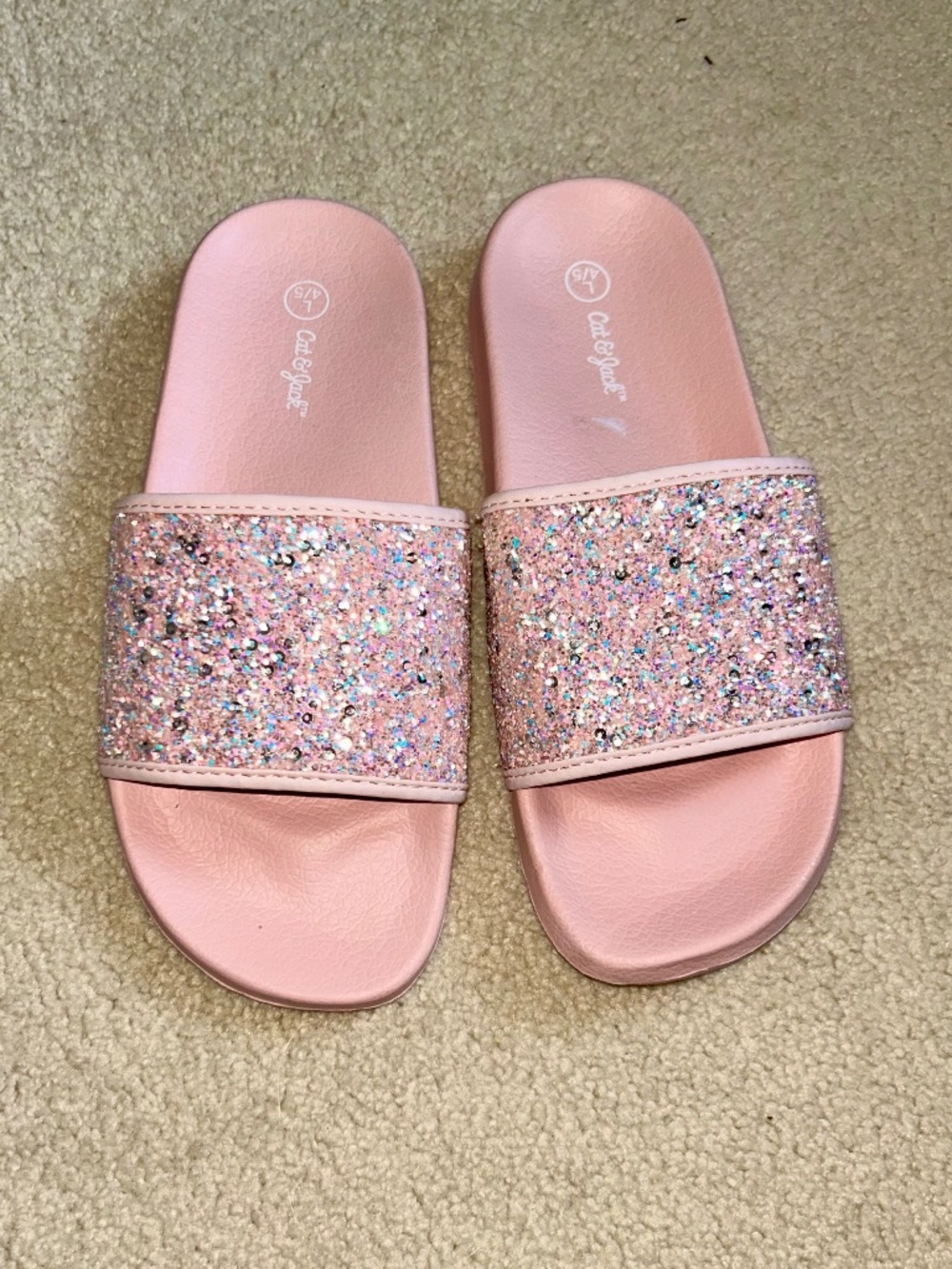 Cat & Jack glitter sequin slides 4/5 (Large youth)